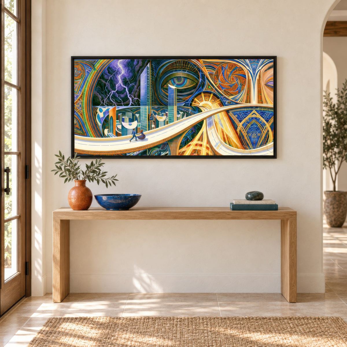 Skyline Between Storms psychedelic wall art in an entryway