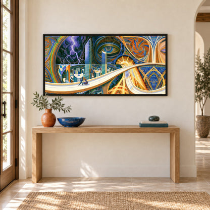 Skyline Between Storms psychedelic wall art in an entryway