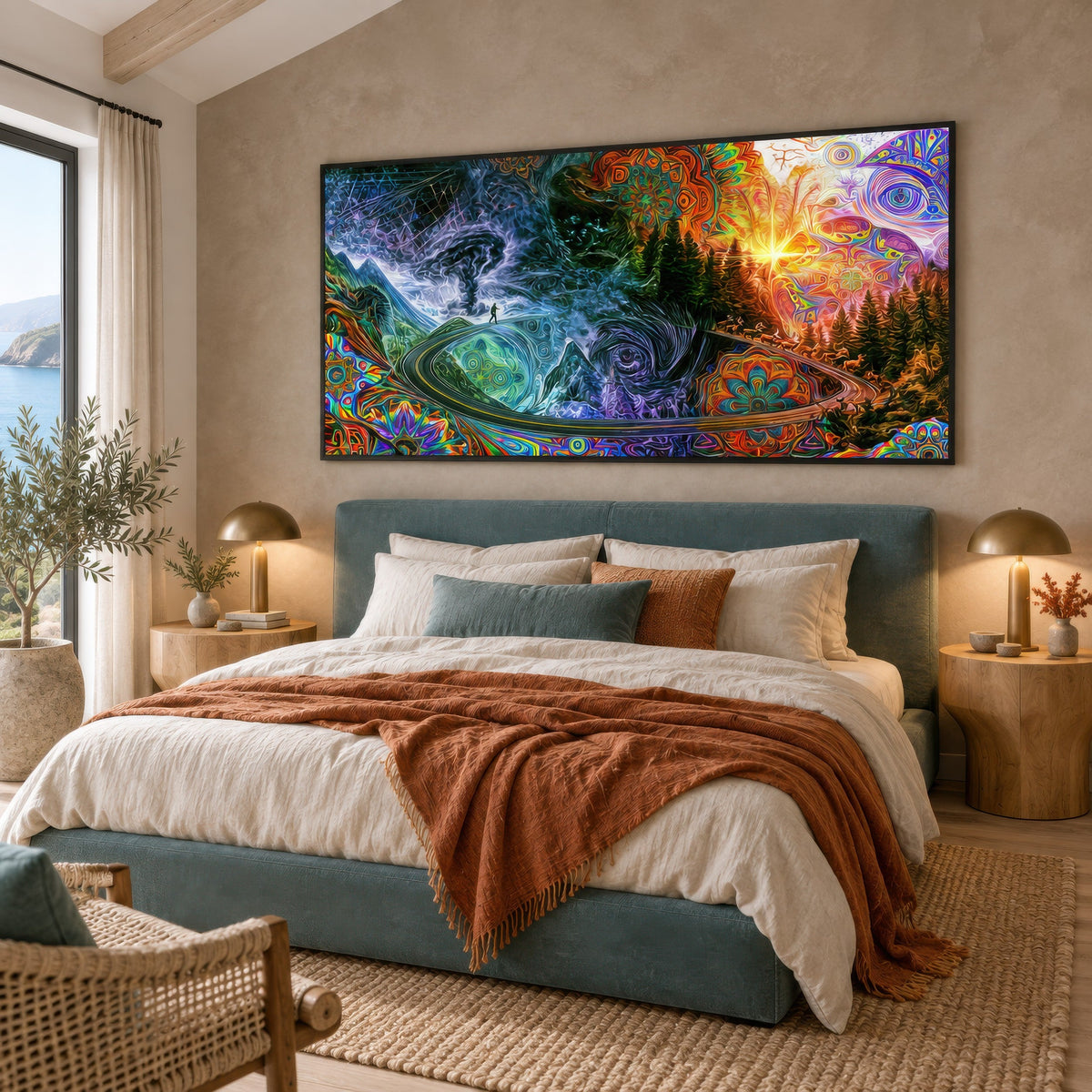 Tornado Ridge psychedelic wall art in a bedroom