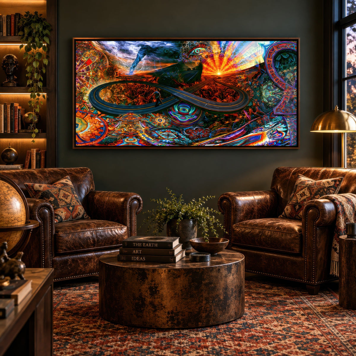 Fire Road Infinity psychedelic wall art in a den
