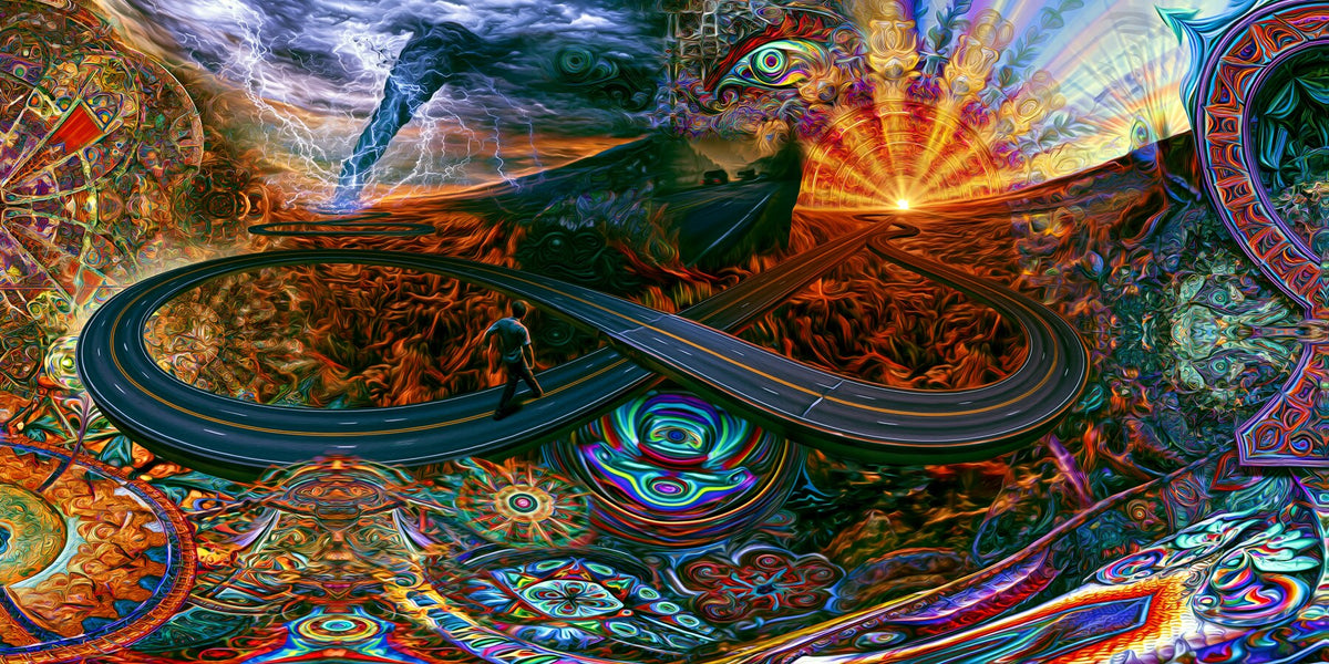 Fire Road Infinity wall art print staged in a room