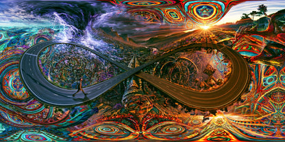 Storm to Sunset Infinity Road wall art print staged in a room