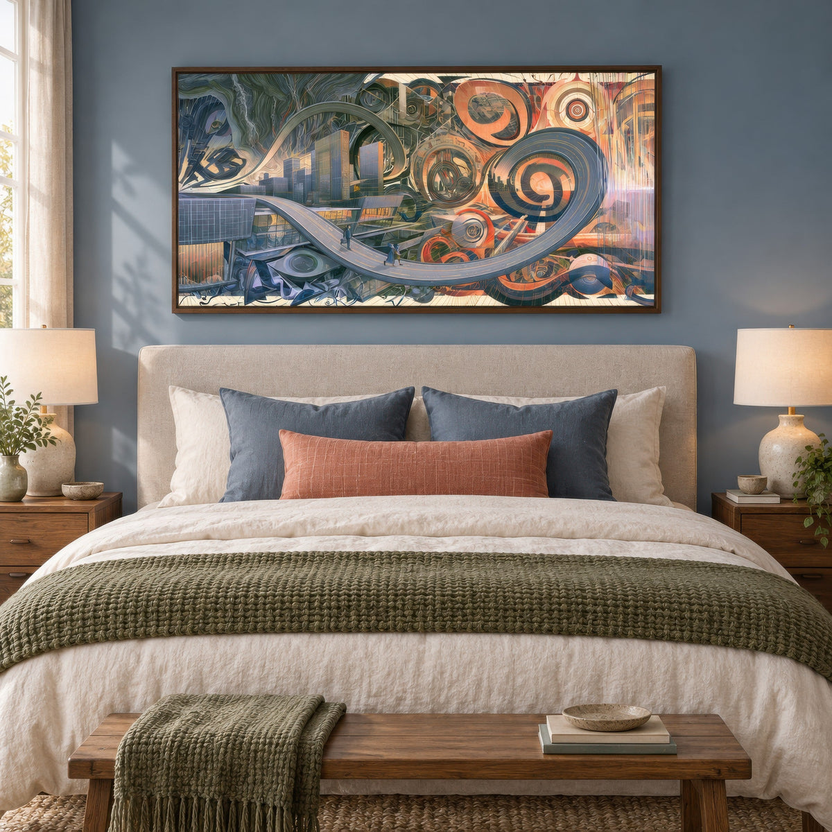 Gears of the City Loop psychedelic wall art in a bedroom