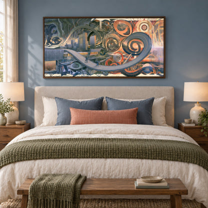 Gears of the City Loop psychedelic wall art in a bedroom