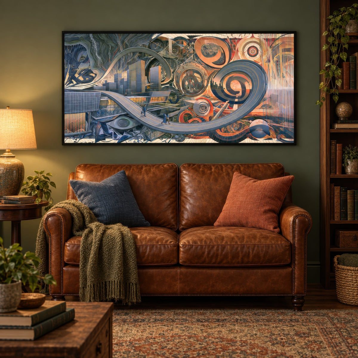 Gears of the City Loop psychedelic wall art in a den