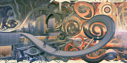 Gears of the City Loop wall art print staged in a room