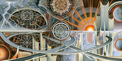 Sunrise Over the Interchange wall art print staged in a room