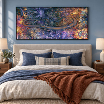 Pathway of a Thousand Eyes psychedelic wall art in a bedroom