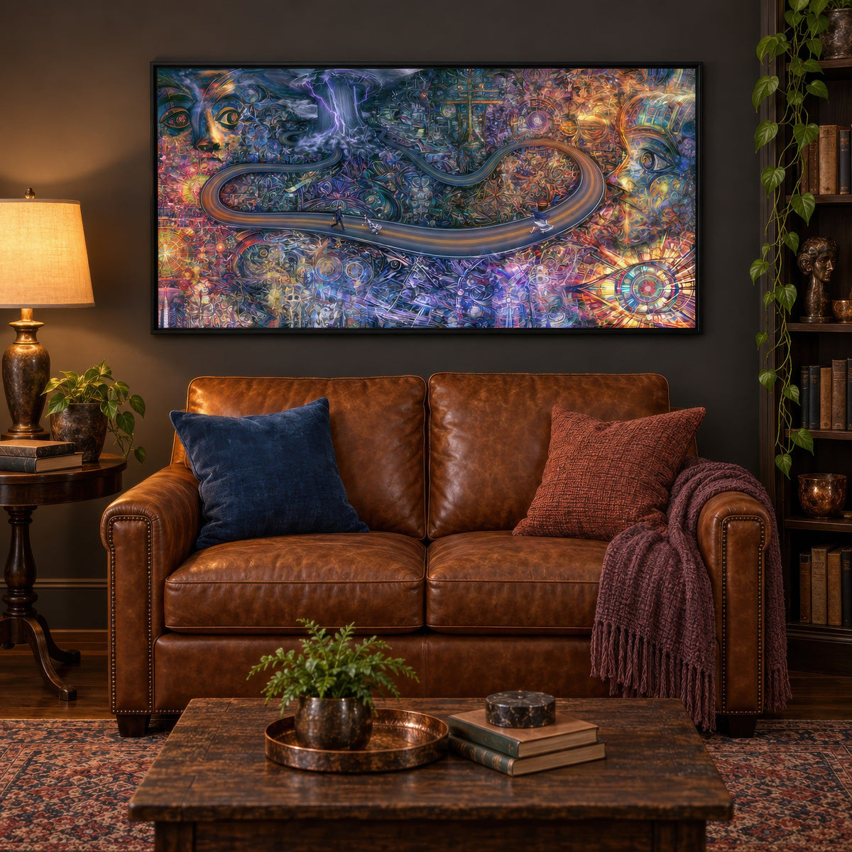 Pathway of a Thousand Eyes psychedelic wall art in a den