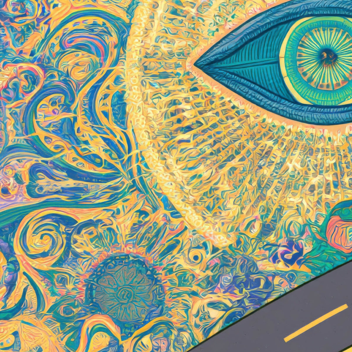 Cyclists of the Infinite Road close-up detail