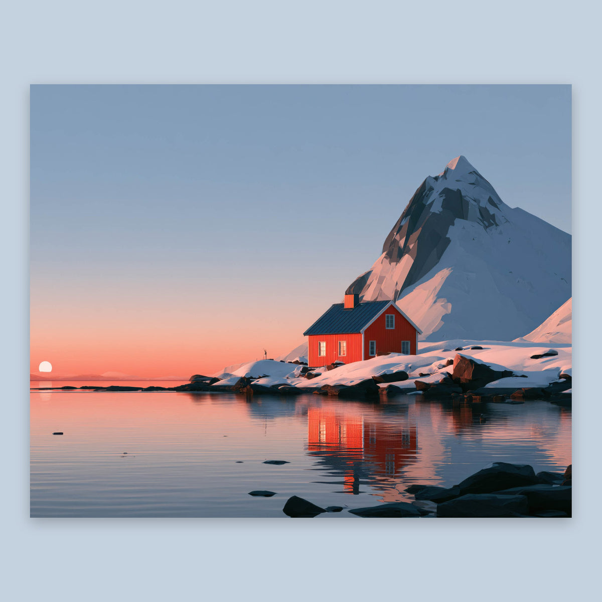 Fjord Cabin at Sunrise flat lay