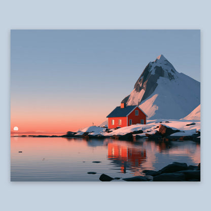 Fjord Cabin at Sunrise flat lay