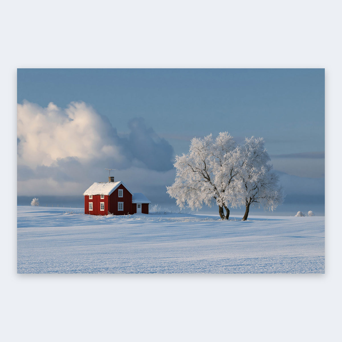 Red Cottage in Snowy Field flat lay