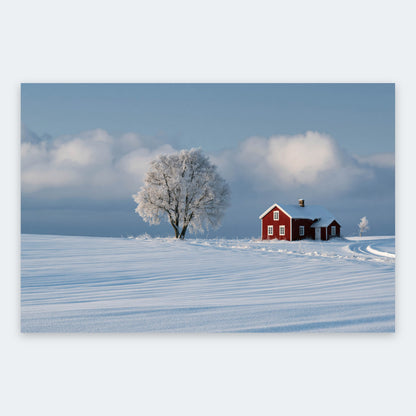 Frosted Tree and Red Cottage flat lay