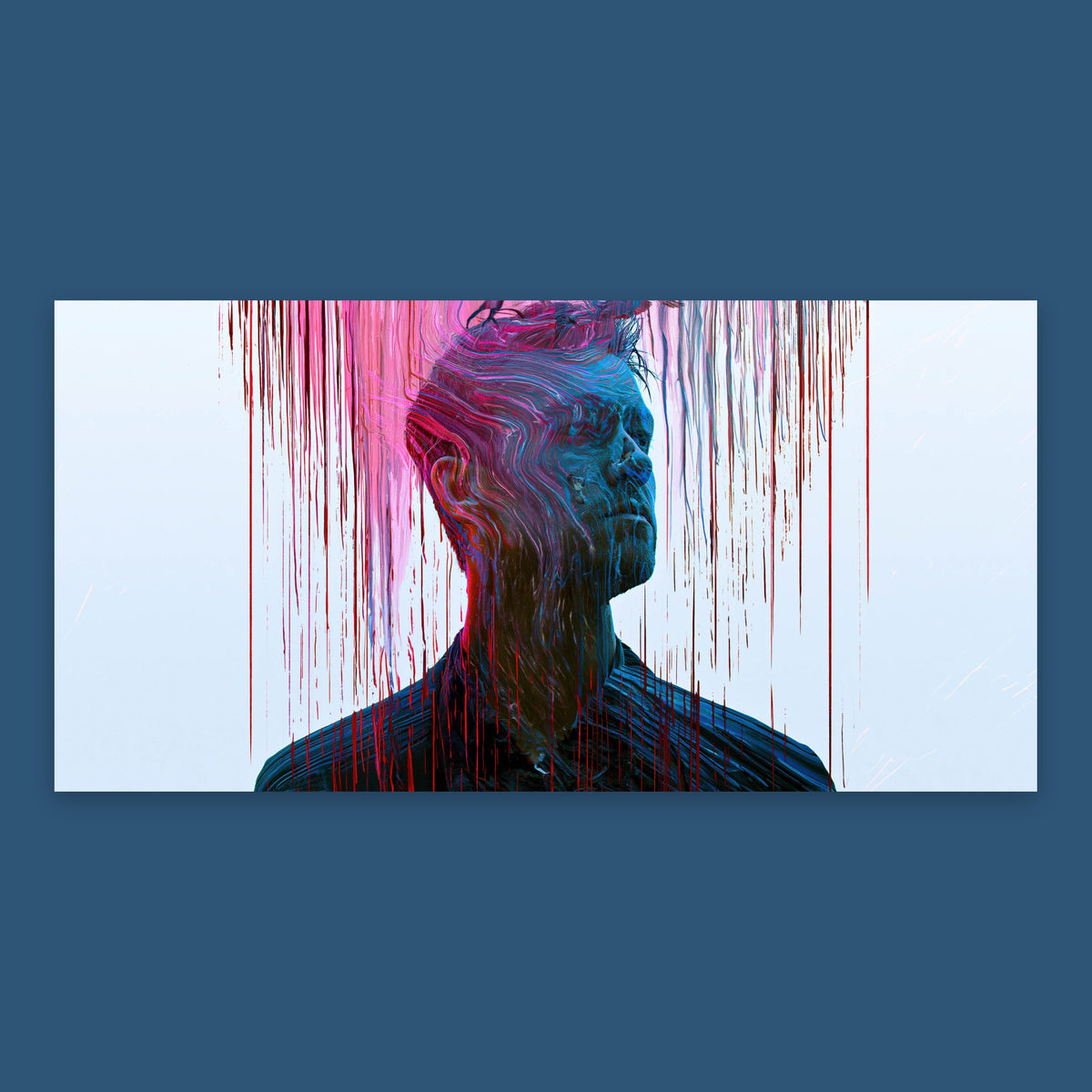 Color Drip Portrait in Red and Blue flat lay