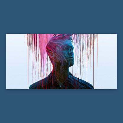 Color Drip Portrait in Red and Blue flat lay