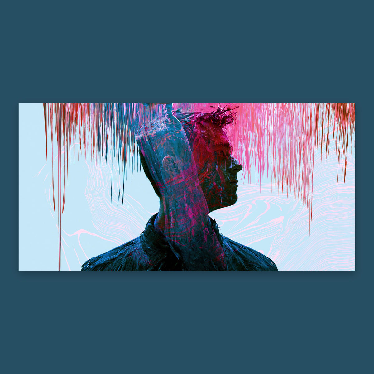 Double Profile in Red and Teal – Abstract Portrait Wall Art