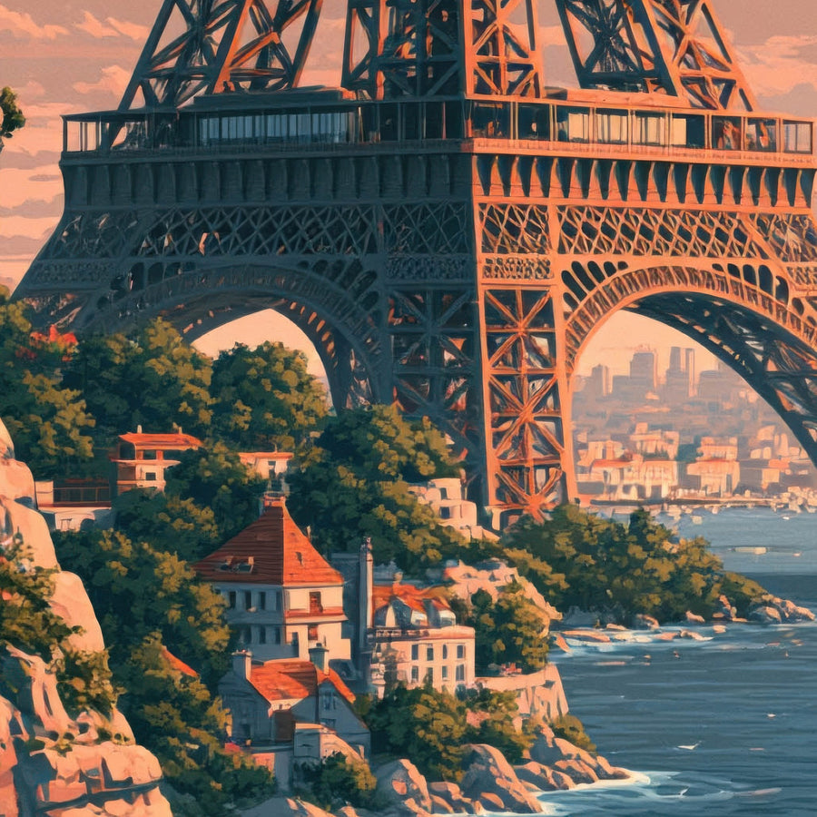 Eiffel Tower Sea Cliff Illustration – Travel Wall Art