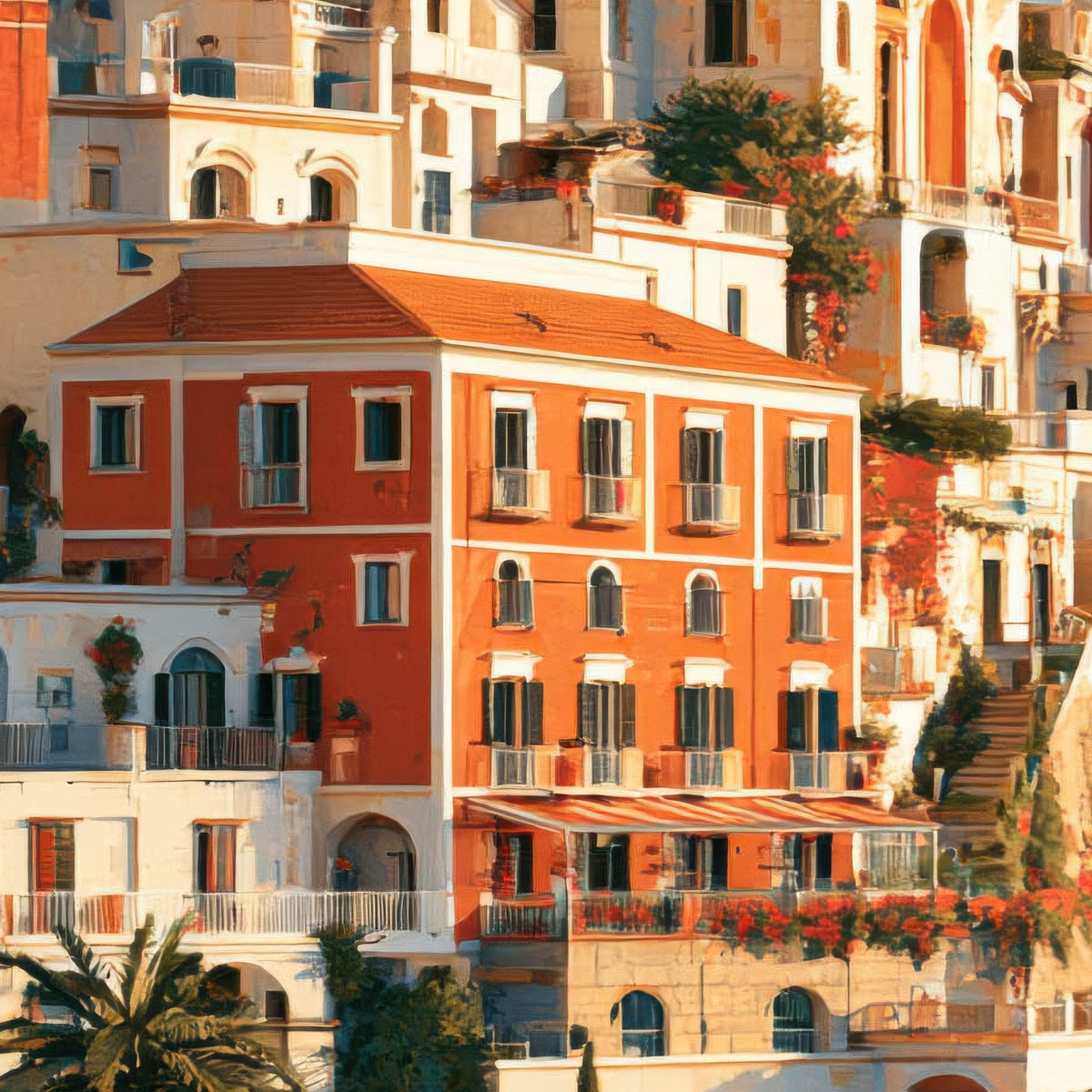 Cliffside Village Above a Blue Harbor – Travel Wall Art