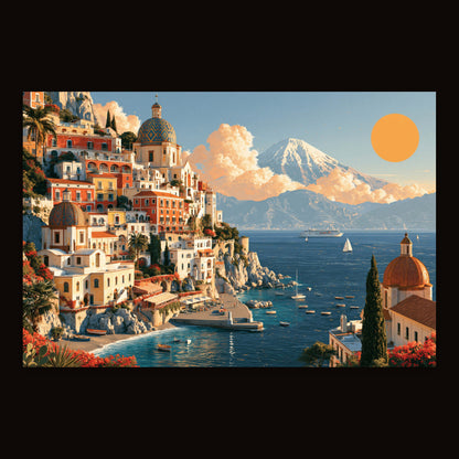 Cliffside Village Above a Blue Harbor flat lay