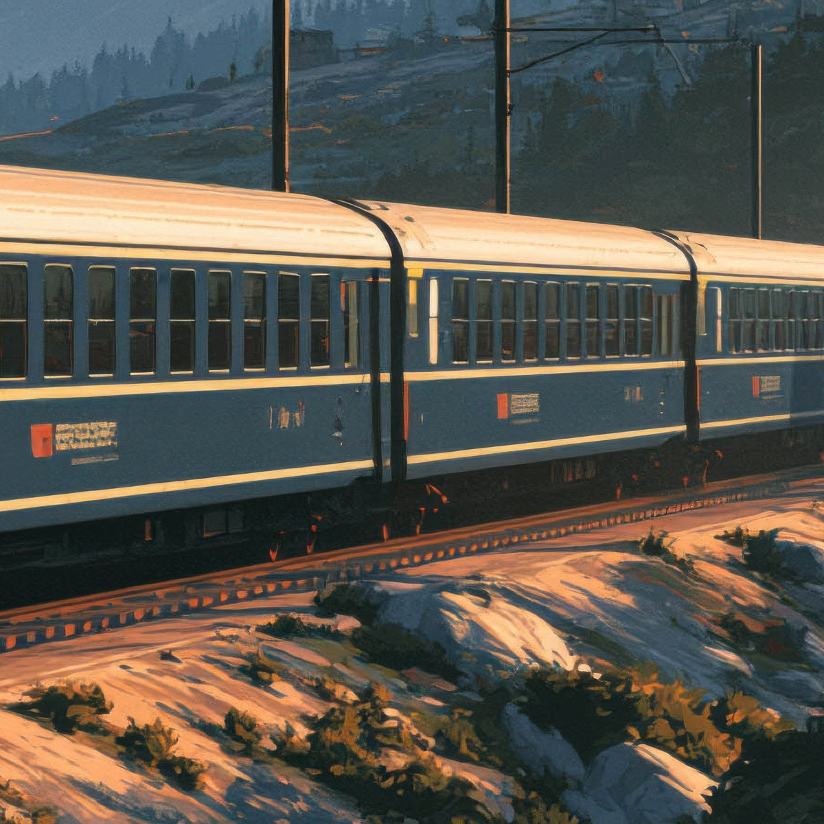 Alpine Train Mountain Illustration – Travel Wall Art