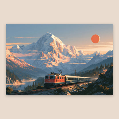 Alpine Train Mountain Illustration flat lay
