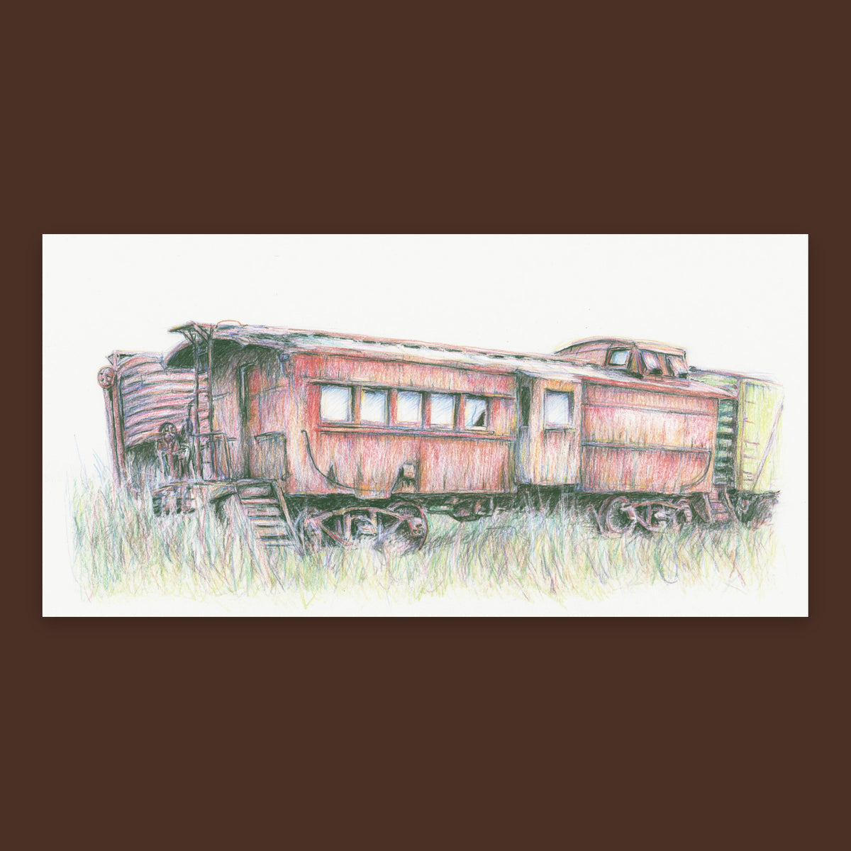 Abandoned Train Car Sketch flat lay