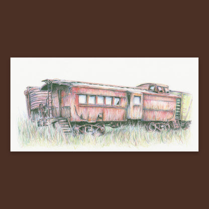 Abandoned Train Car Sketch flat lay