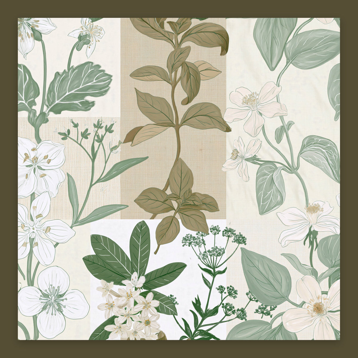 Patchwork Botanical Floral Illustration flat lay