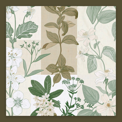 Patchwork Botanical Floral Illustration flat lay