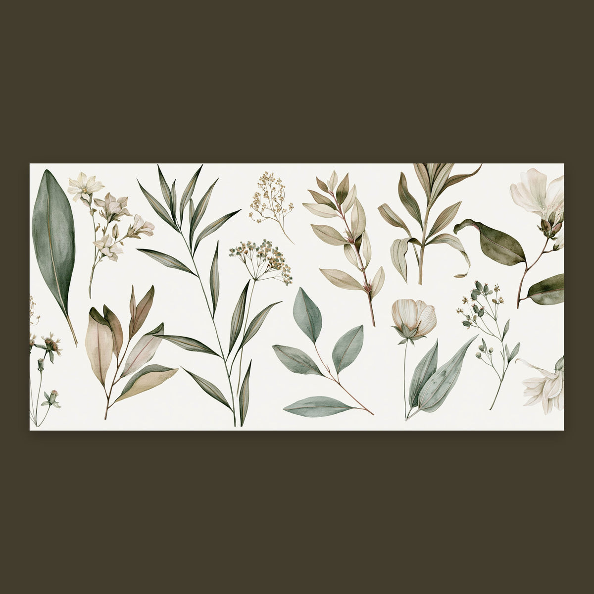 Dried Olive and Tan Leaf Sprigs flat lay