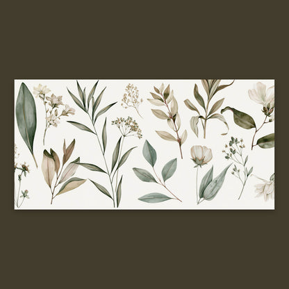 Dried Olive and Tan Leaf Sprigs flat lay