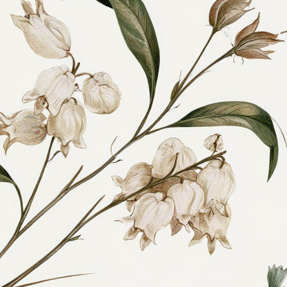 Cream Blossoms and Green Leaf Sprigs close-up detail