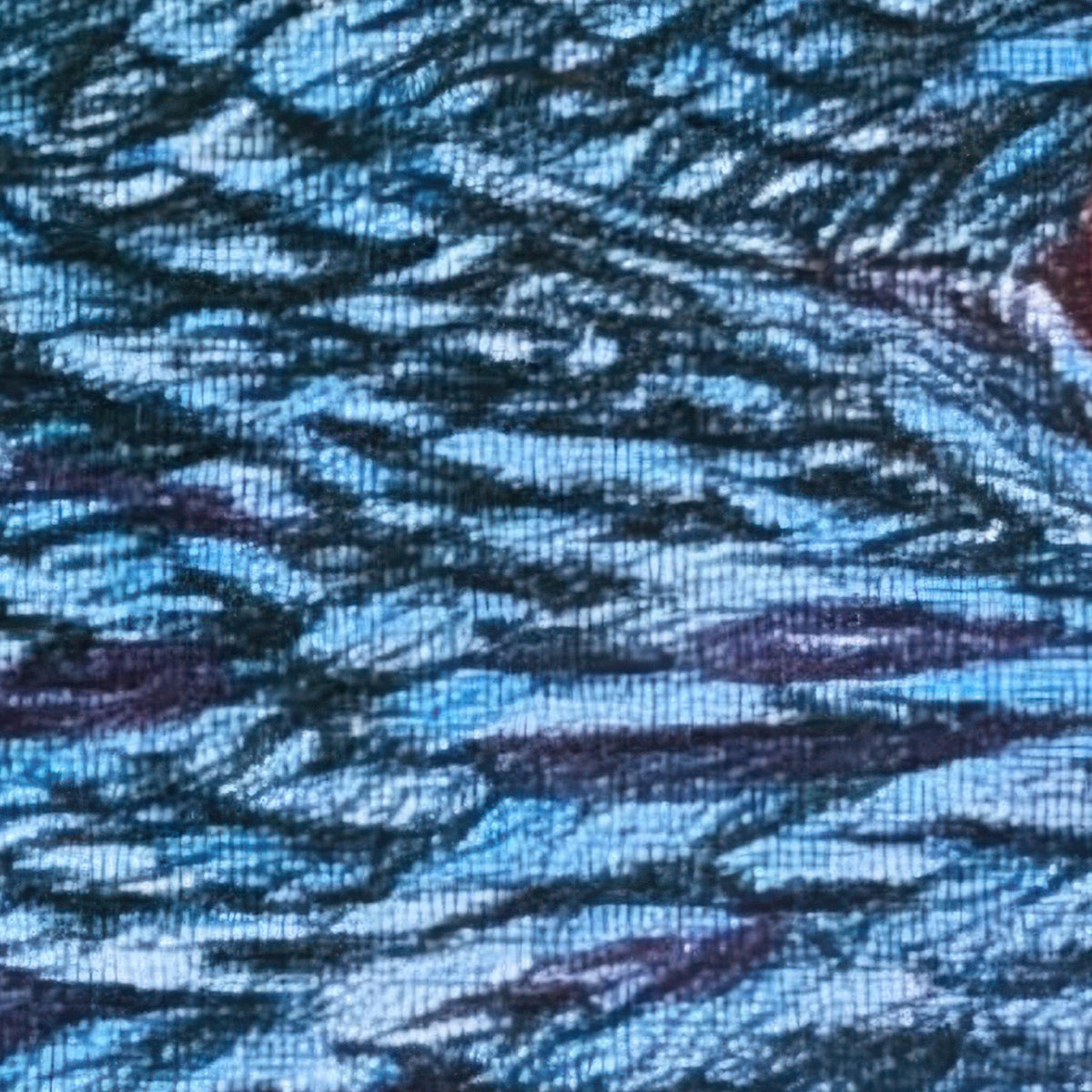 Antique Blue-Feathered Bird Illustration close-up detail