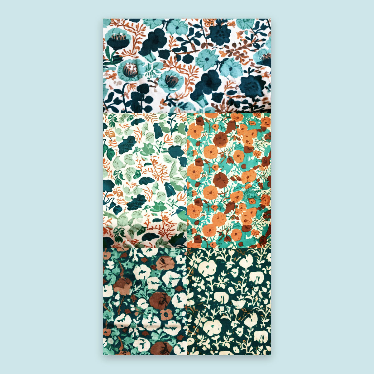 Teal and Rust Floral Patchwork flat lay
