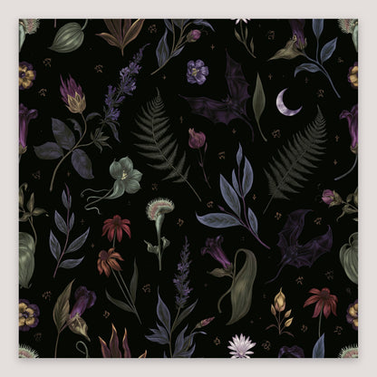 Moonlit Fern and Wildflower Illustration flat lay
