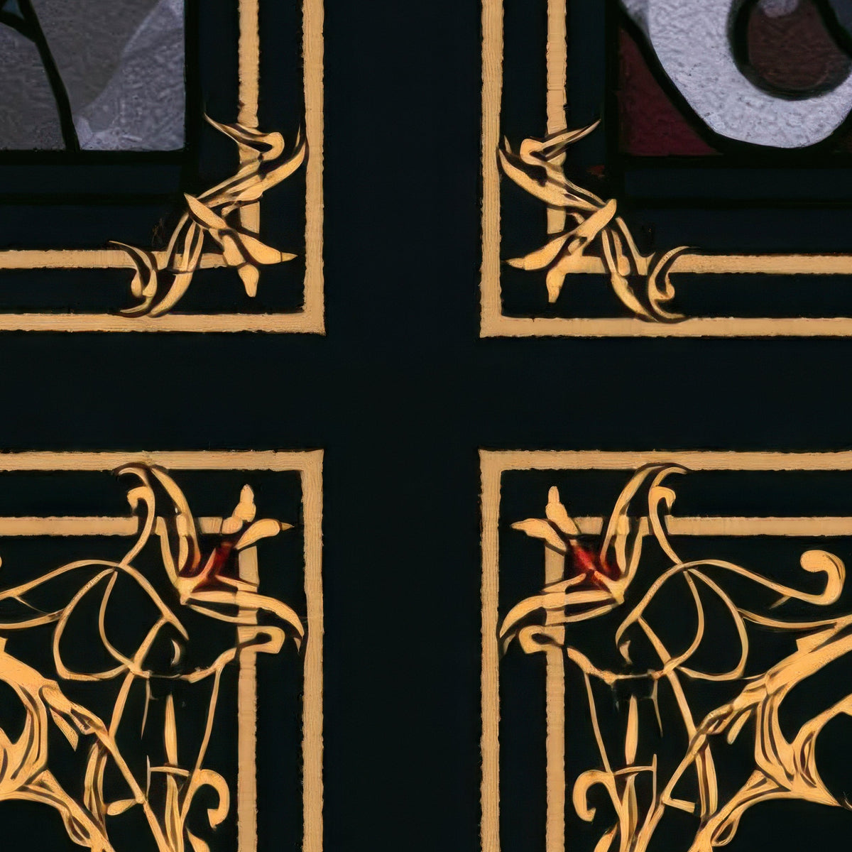 Gothic Stained Glass Floral Panels close-up detail