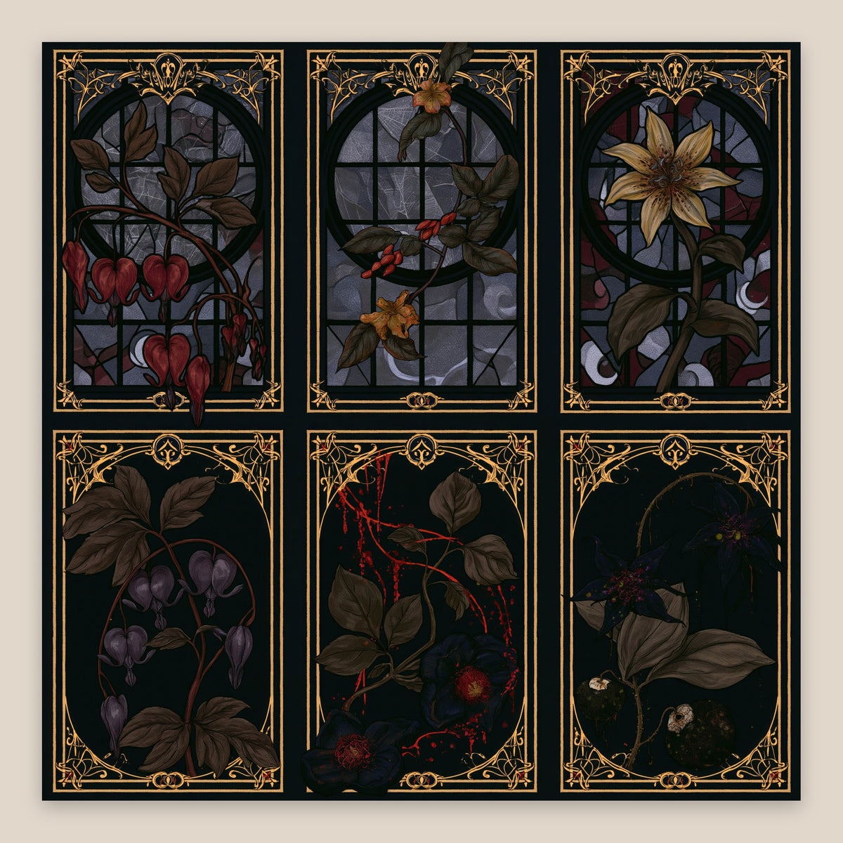 Gothic Stained Glass Floral Panels flat lay