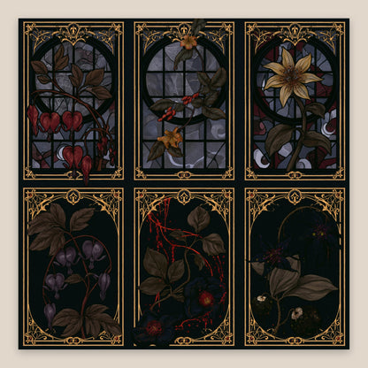 Gothic Stained Glass Floral Panels flat lay