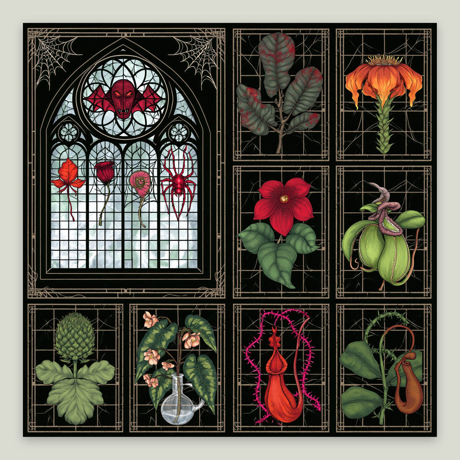 Gothic Botanical Window Panel Grid – Vamp Romantic Wall Art