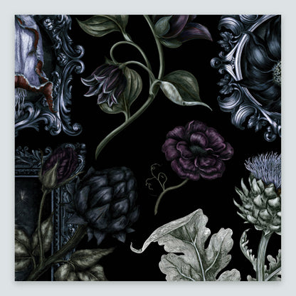 Plum Rose and Silver Scrollwork Floral flat lay