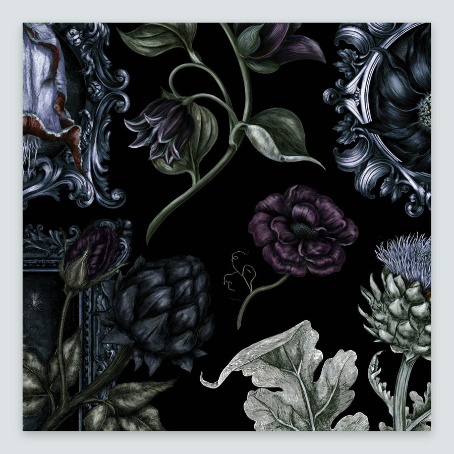Plum Rose and Silver Scrollwork Floral – Vamp Romantic Wall Art