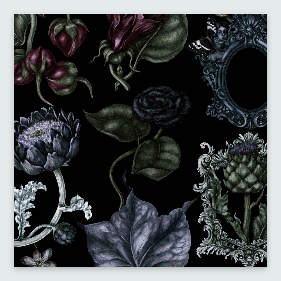 Dark Floral with an Oval Mirror Frame – Vamp Romantic Wall Art