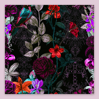 Vivid Dark Floral Illustration flat lay