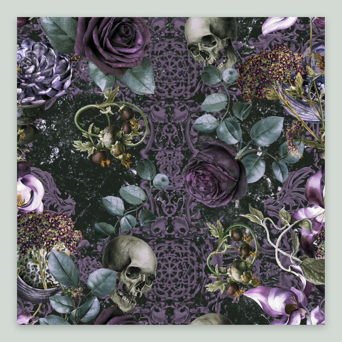 Gothic Skull and Rose Pattern flat lay