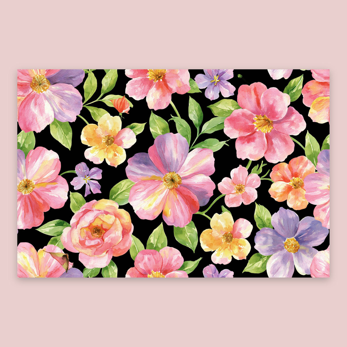 Multicolor Floral Pattern on Black flat lay