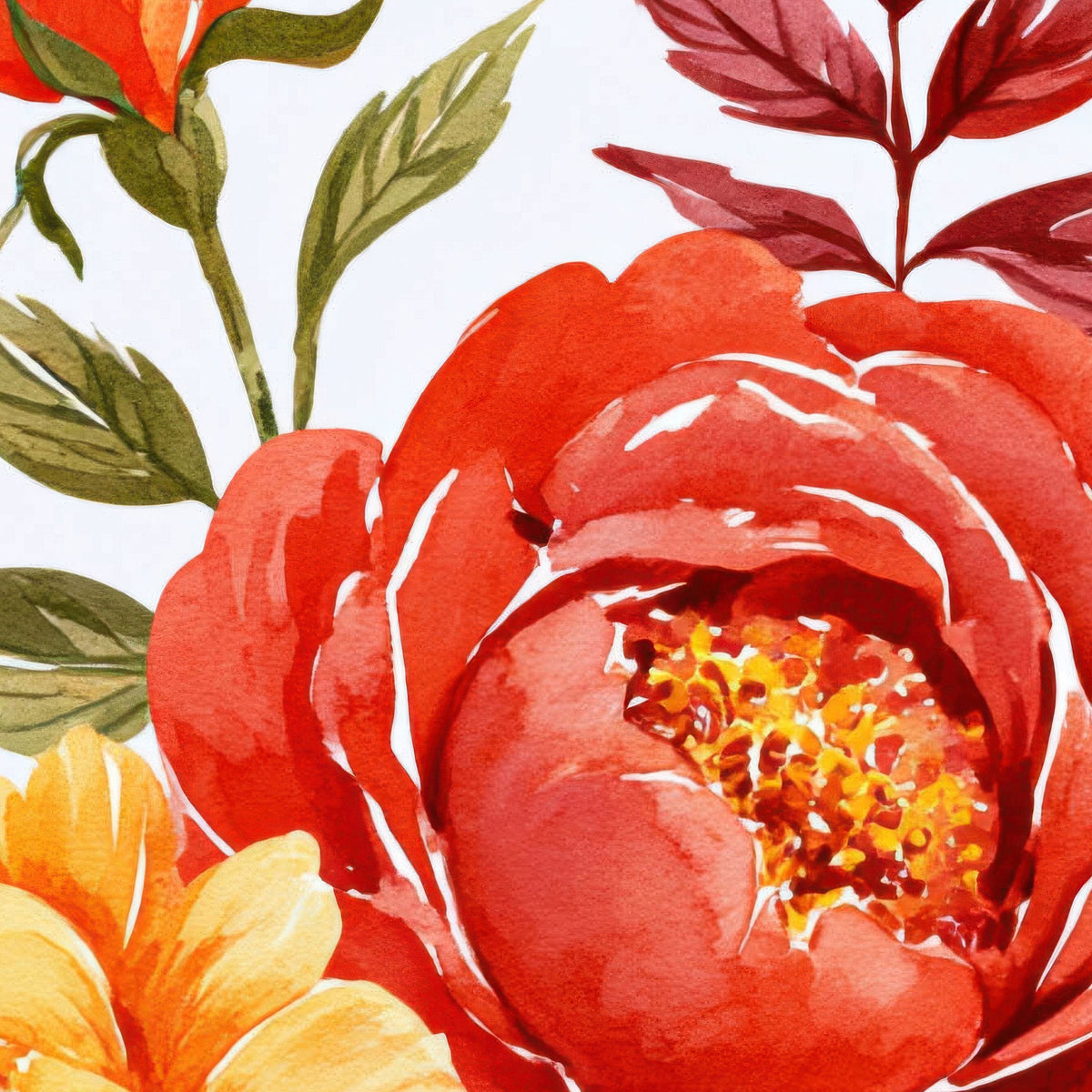 Orange and Yellow Rose Pattern – Watercolor Floral Wall Art