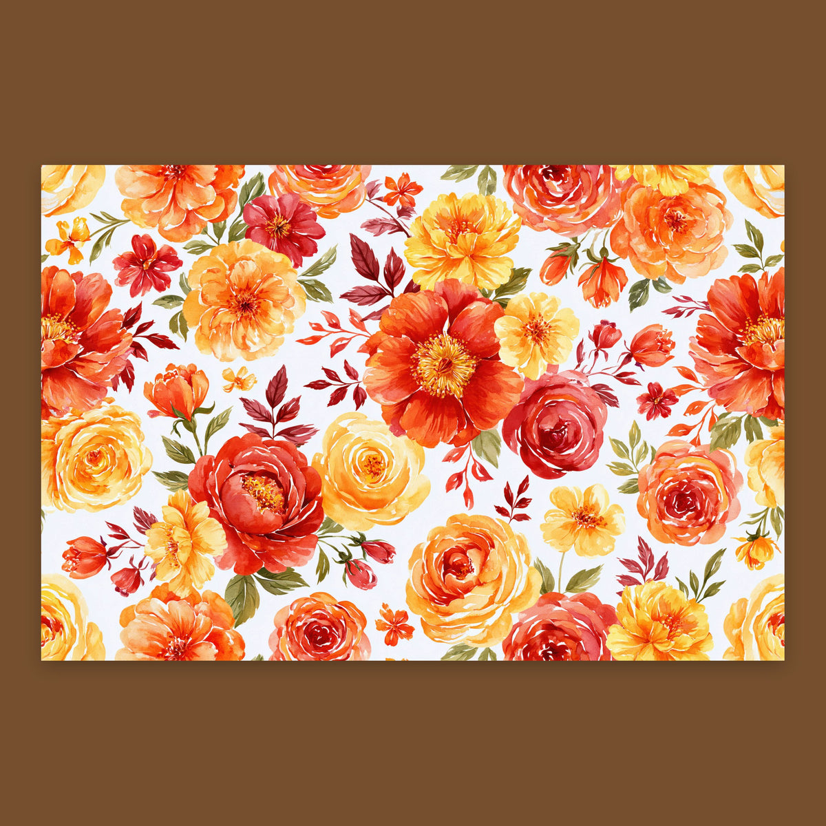 Orange and Yellow Rose Pattern – Watercolor Floral Wall Art