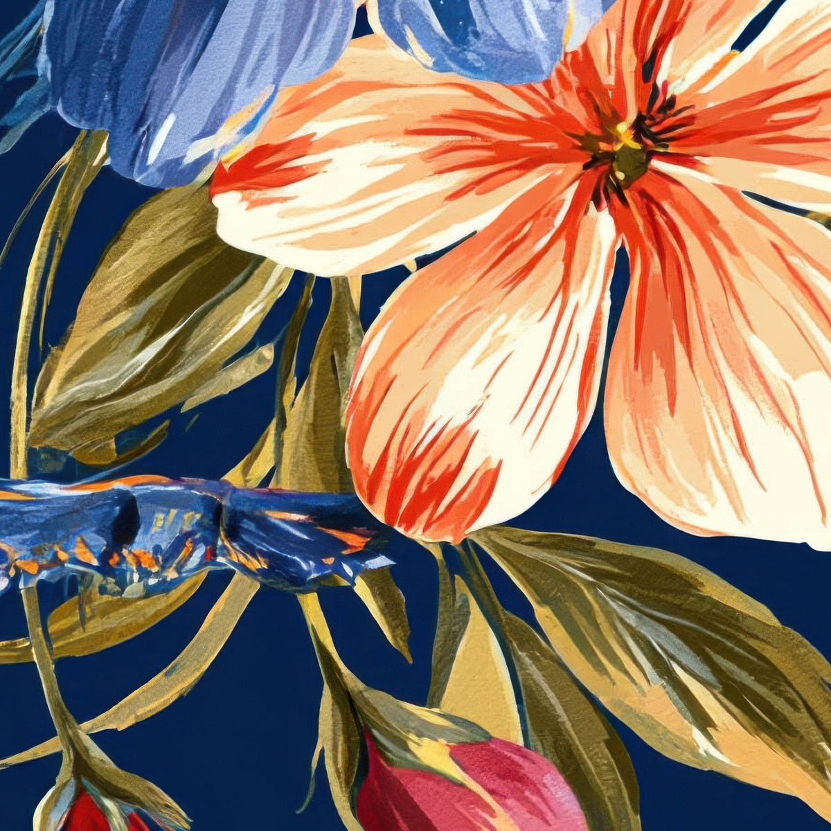 Bold Floral Pattern on Navy close-up detail