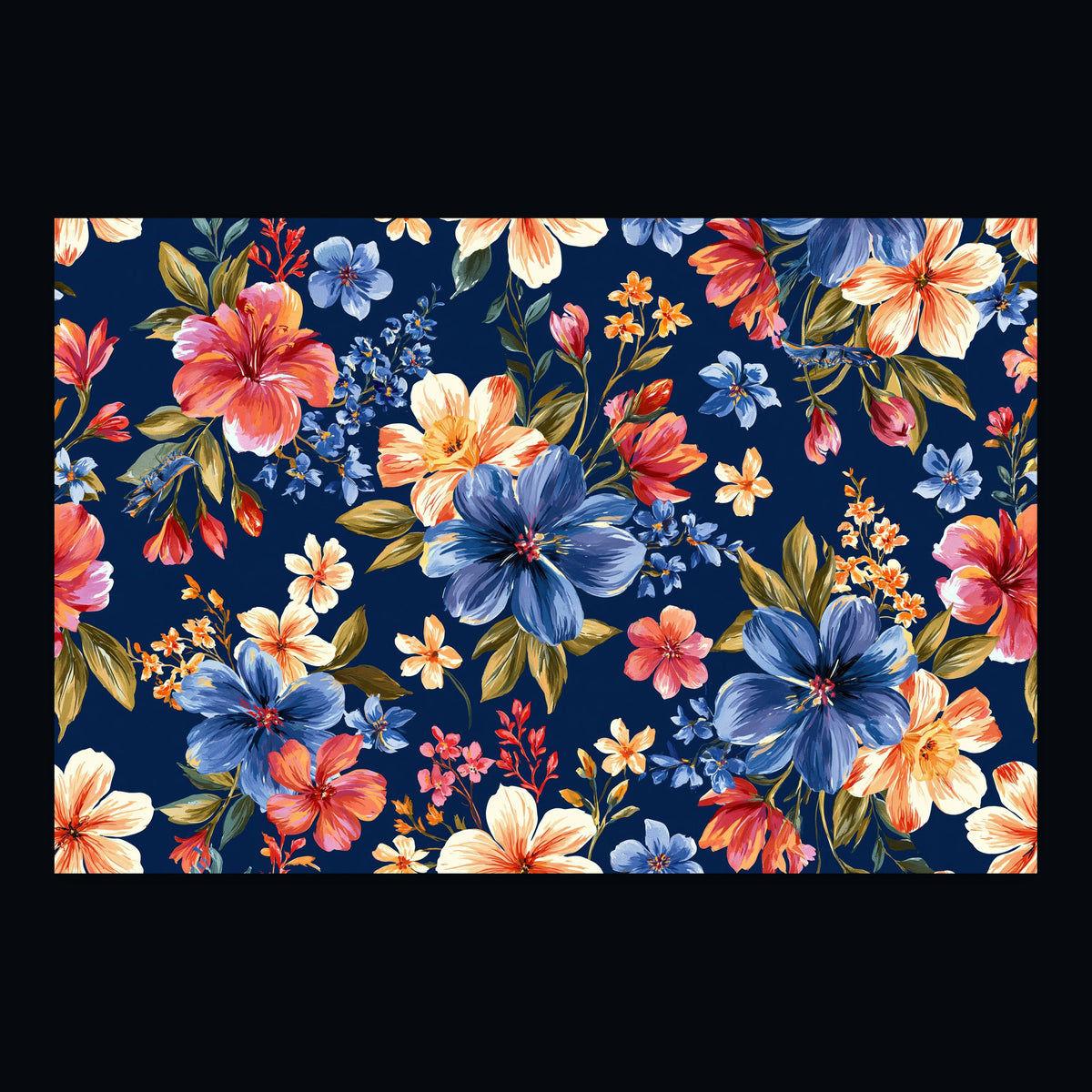Bold Floral Pattern on Navy flat lay